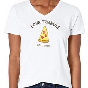LIG XL Pizza Love Triangle Life is Good White Womens 100% Cotton Top NWT